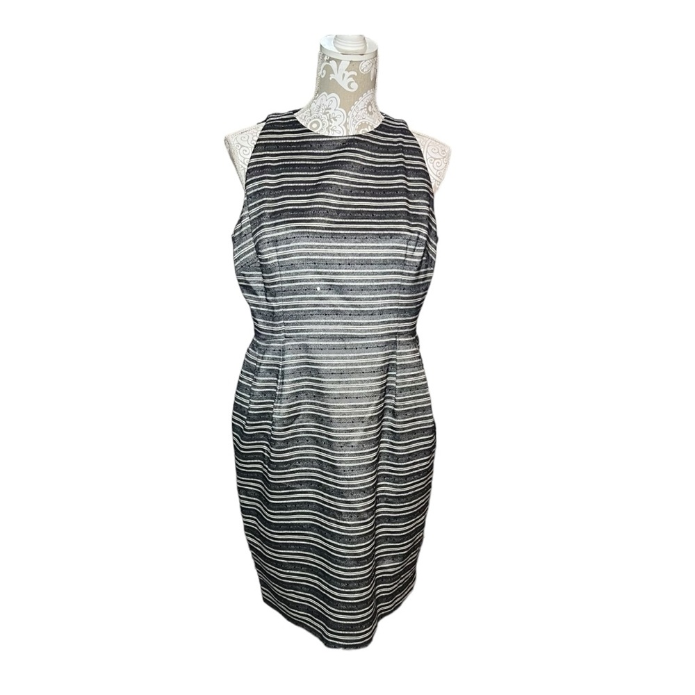 Carmen Marc Valvo Womens Black Sequin Darted A-Line Dress Size 14 EUC